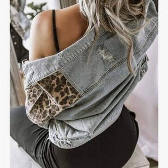Vintage Button Down Leopard Patch Denim Jacket - Picture 3 of 6